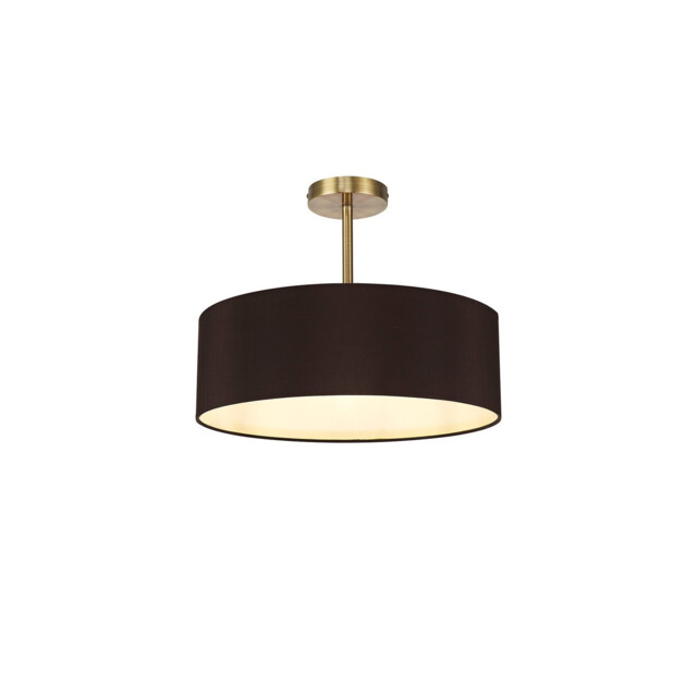 Baymont Antique Brass 5 Light E27 Semi Flush Fixture, With 45cm x 15cm Faux Silk Shade, Black - image 1