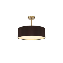 Baymont Antique Brass 5 Light E27 Semi Flush Fixture, With 45cm x 15cm Faux Silk Shade, Black