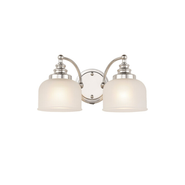 DeRuyter Switched Double Wall Light, 2 Light E27 Polished Nickel/Frosted Glass - image 1