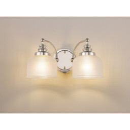 DeRuyter Switched Double Wall Light, 2 Light E27 Polished Nickel/Frosted Glass - thumbnail 3
