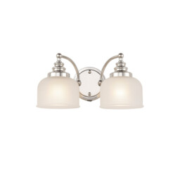DeRuyter Switched Double Wall Light, 2 Light E27 Polished Nickel/Frosted Glass
