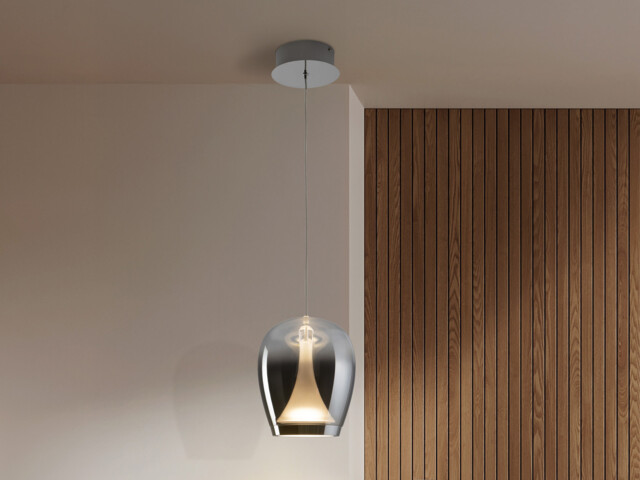 Suspiro 18cm Dome Pendant Ceiling Light Chrome, Smoky LED 3000K - image 1