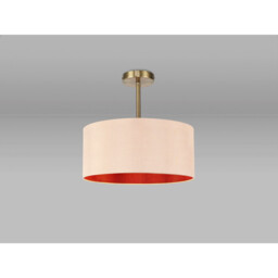 Baymont Antique Brass E27 Semi Flush With 40cm x 18cm Dual Faux Silk Shade, Antique Gold/Ruby - thumbnail 2
