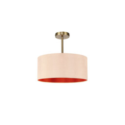 Baymont Antique Brass E27 Semi Flush With 40cm x 18cm Dual Faux Silk Shade, Antique Gold/Ruby