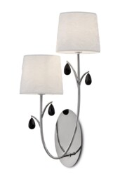Andrea Wall Light, Polished Chrome, White Shades, Black Crystal Droplets