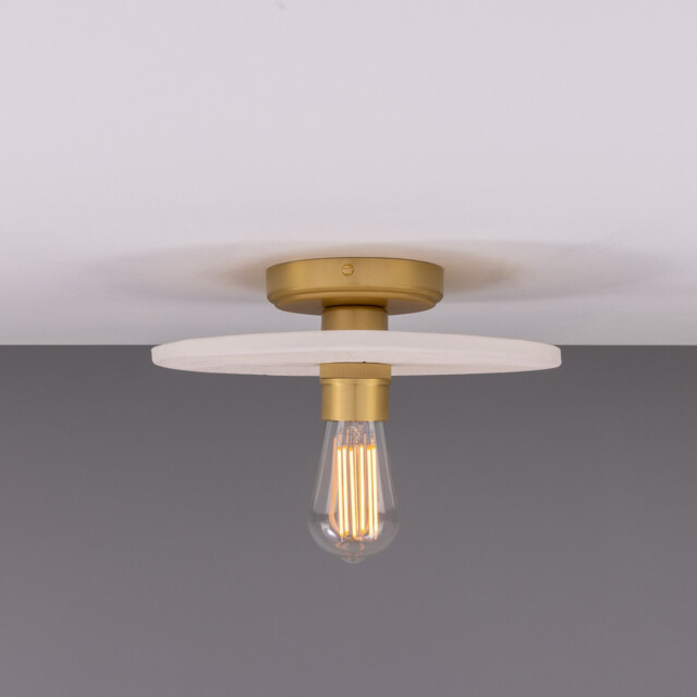 Bog Oak Ceiling Light, Matte White Striped, Satin Brass - image 1