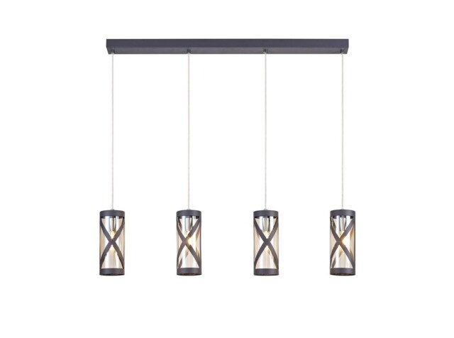 Burlington 4 Light Bar Linear Ceiling Pendant E14, Matt Grey, Polished Chrome, Cognac - image 1