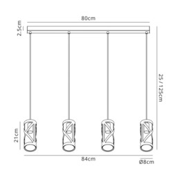 Burlington 4 Light Bar Linear Ceiling Pendant E14, Matt Grey, Polished Chrome, Cognac - thumbnail 2