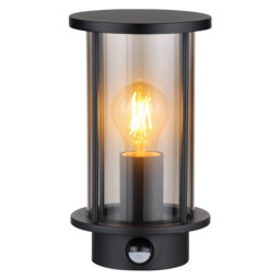 Gracey Outdoor Wall Lantern Matt Black IP54 Smoke Glass Shade 1x E27 Motion Sensor - thumbnail 3