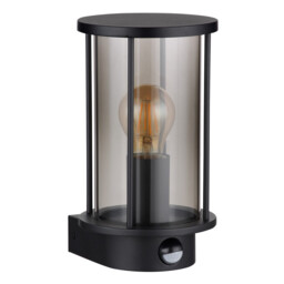Gracey Outdoor Wall Lantern Matt Black IP54 Smoke Glass Shade 1x E27 Motion Sensor - thumbnail 2