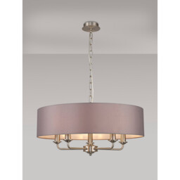 Banyan 5 Light Multi Arm Pendant, E14 Satin Nickel With 60cm x 15cm Faux Silk Shade, Grey - thumbnail 2