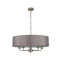 Banyan 5 Light Multi Arm Pendant, E14 Satin Nickel With 60cm x 15cm Faux Silk Shade, Grey - thumbnail 5