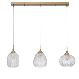 Vario 3 Light Bar Pendant Ceiling Light Clear Glass, Satin Gold Metal LED E27 - thumbnail 1