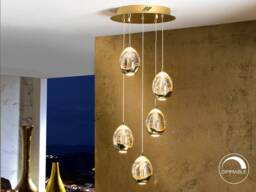 Roc Integrated LED 5 Light Crystal Cluster Drop Ceiling Pendant Gold Bubble Effect - thumbnail 1