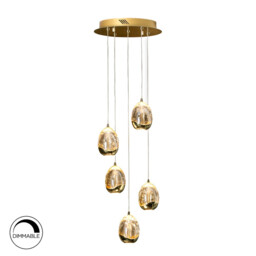 Roc Integrated LED 5 Light Crystal Cluster Drop Ceiling Pendant Gold Bubble Effect - thumbnail 2