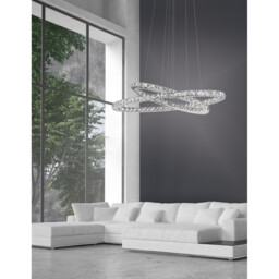 Celine Integrated LED Pendant Ceiling Light Chrome Aluminium, Crystal Adjustable LED 52W 3120Lm 3000K - thumbnail 2