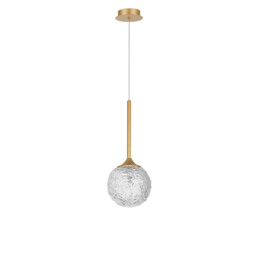Mirano Globe Pendant Ceiling Light Clear Structured Glass, Brushed Gold Steel LED G9 - thumbnail 1