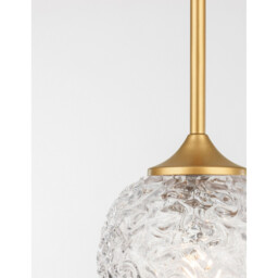 Mirano Globe Pendant Ceiling Light Clear Structured Glass, Brushed Gold Steel LED G9 - thumbnail 3