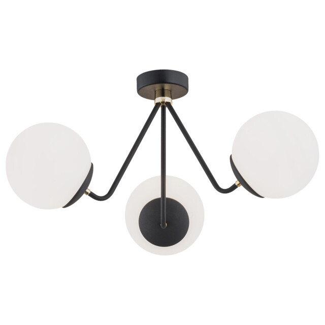 Tomar Globe Ceiling 3 Light Opal Matt, Black Structure, Brass Elements - image 1