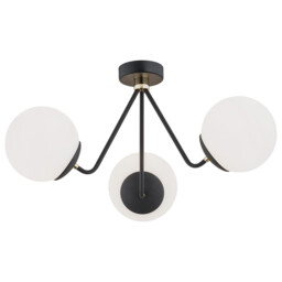 Tomar Globe Ceiling 3 Light Opal Matt, Black Structure, Brass Elements - thumbnail 1