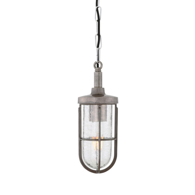 Owel-A Outdoor Pendant, Antique Silver, Crackled Glass, IP65