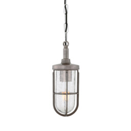 Owel-A Outdoor Pendant, Antique Silver, Crackled Glass, IP65