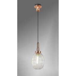 Yorktown Ceiling Pendant E27 With 20cm Almond Ribbed Glass, Clear Copper, Matt Black - thumbnail 3