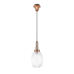 Yorktown Ceiling Pendant E27 With 20cm Almond Ribbed Glass, Clear Copper, Matt Black - thumbnail 5