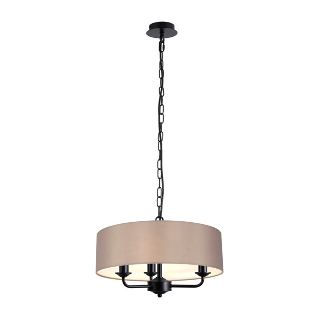 Banyan 3 Light Multi Arm Pendant With 45cm x 15cm Faux Silk Fabric Shade Matt Black/Grey - image 1