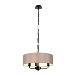 Banyan 3 Light Multi Arm Pendant With 45cm x 15cm Faux Silk Fabric Shade Matt Black/Grey