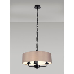 Banyan 3 Light Multi Arm Pendant With 45cm x 15cm Faux Silk Fabric Shade Matt Black/Grey - thumbnail 2
