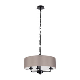 Banyan 3 Light Multi Arm Pendant With 45cm x 15cm Faux Silk Fabric Shade Matt Black/Grey - thumbnail 5