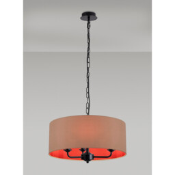 Banyan 3 Light Multi Arm Pendant With 50cm x 20cm Dual Faux Silk Fabric Shade Matt Black/Antique Gold - thumbnail 2