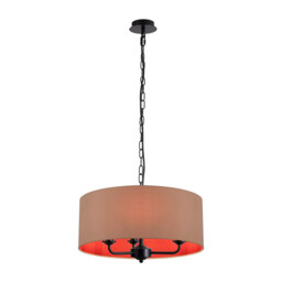 Banyan 3 Light Multi Arm Pendant With 50cm x 20cm Dual Faux Silk Fabric Shade Matt Black/Antique Gold