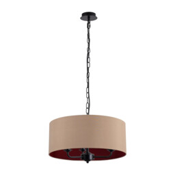 Banyan 3 Light Multi Arm Pendant With 50cm x 20cm Dual Faux Silk Fabric Shade Matt Black/Antique Gold - thumbnail 5