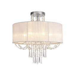 Freida Semi Flush With White Shade 6 Light E14 Polished Chrome/Crystal - thumbnail 1