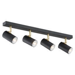 Lagos Ceiling 4 Light Spotlight Bar Black Structure, Brass Elements - thumbnail 1