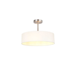 Baymont Satin Nickel 3 Light E27 Semi Flush Fixture, With 45cm x 15cm Faux Silk Shade, White