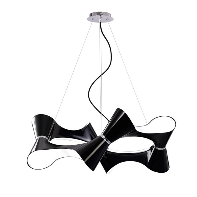 Ora Ceiling Pendant 8 Twisted Round Light E27, Gloss Black, White Acrylic, Polished Chrome - image 1