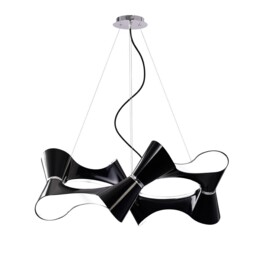 Ora Ceiling Pendant 8 Twisted Round Light E27, Gloss Black, White Acrylic, Polished Chrome - thumbnail 1