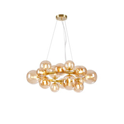 Marshall Circular Ceiling Pendant, 16 Light G9, Satin Gold, Amber Plated Glass - thumbnail 1