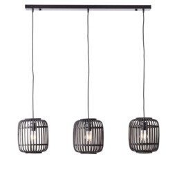 Mathias Bar Pendant Ceiling Lamp, Dark Bamboo, Plywood With Matt Black Paint