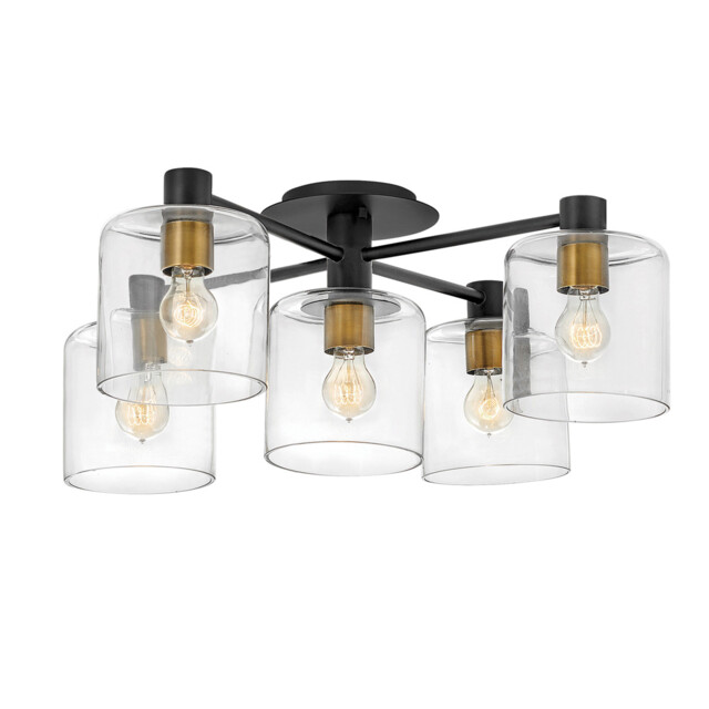 Hinkley Axel Multi Arm Semi Flush Ceiling Lamp Black with Heritage Brass - image 1