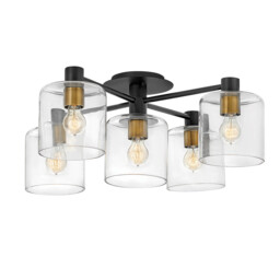 Hinkley Axel Multi Arm Semi Flush Ceiling Lamp Black with Heritage Brass