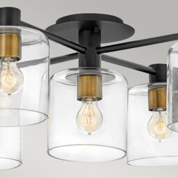 Hinkley Axel Multi Arm Semi Flush Ceiling Lamp Black with Heritage Brass - thumbnail 2