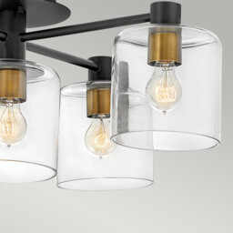 Hinkley Axel Multi Arm Semi Flush Ceiling Lamp Black with Heritage Brass - thumbnail 5