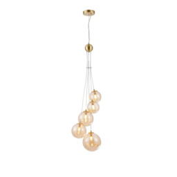 Marshall Ceiling Pendant, 5 Light G9, Satin Gold, Amber Plated Glass - thumbnail 1