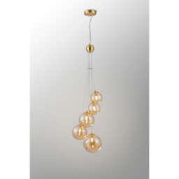 Marshall Ceiling Pendant, 5 Light G9, Satin Gold, Amber Plated Glass - thumbnail 3