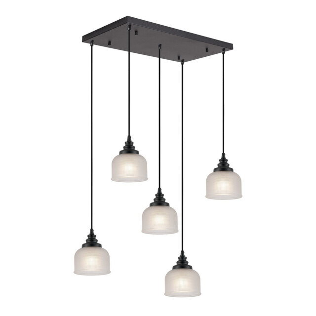 DeRuyter 5 Light Rectangular Pendant, E27, Satin Black/Prismatic Dome Glass, Frosted - image 1