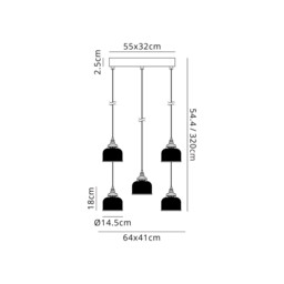 DeRuyter 5 Light Rectangular Pendant, E27, Satin Black/Prismatic Dome Glass, Frosted - thumbnail 2